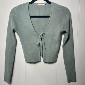 Light Green Cropped Front Tie V Neck Sweater